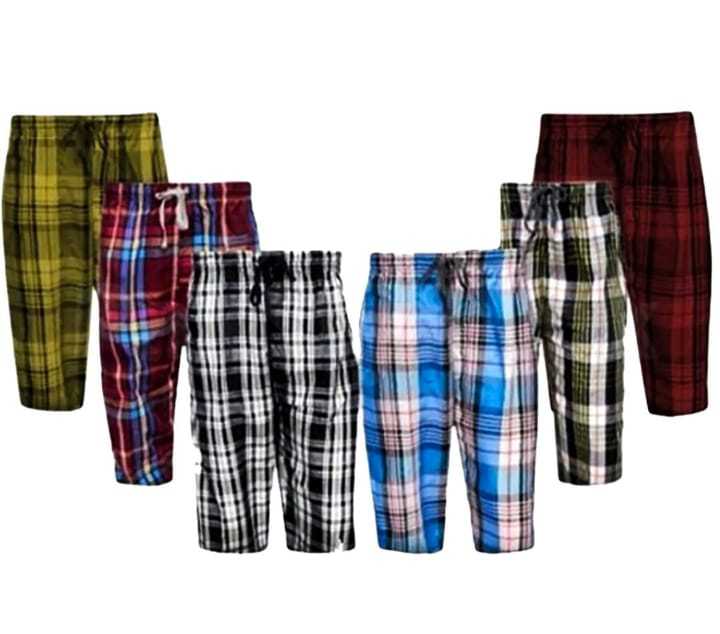 Pack Of 6 - Summer Cotton Quarter Shorts For Men - Checked Print (With Two Side Pockets Only) - Multicolor