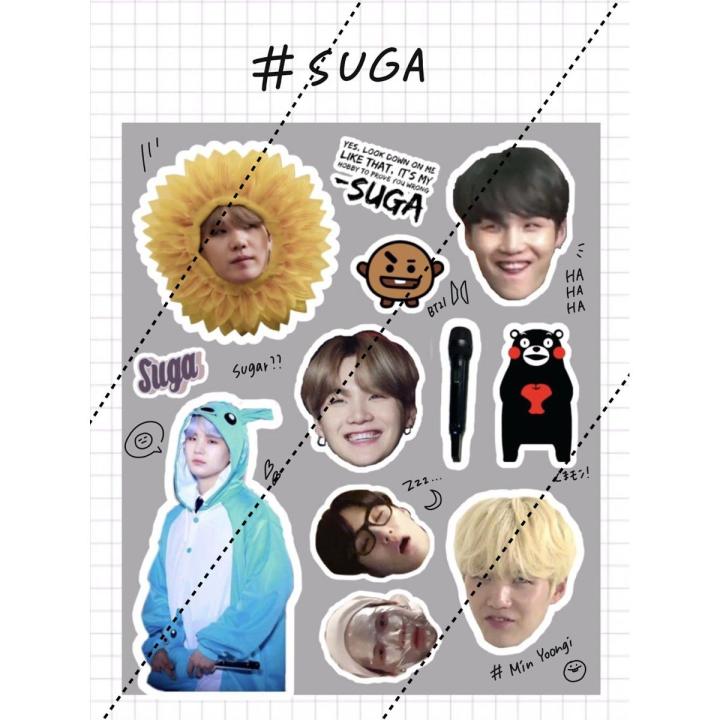 KPOP BTS SUGA sticker bt21 stickers bangtan boys bts yoongi uncut stickers ( but 4 get 1 free)