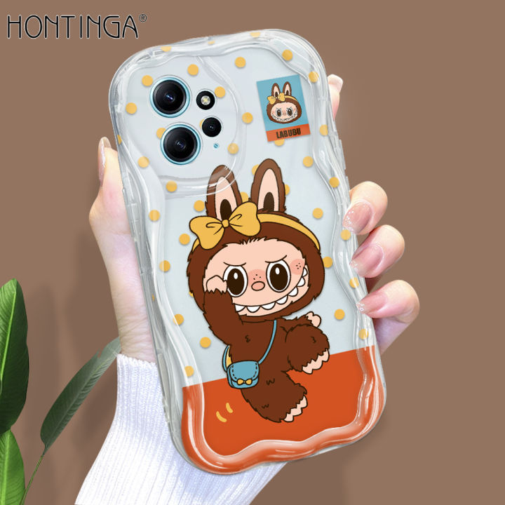 Hontinga for Redmi Note 12 4G Back Cover Cute Labubu Phone Case Texture Wavy Edge Soft Mobile Cover