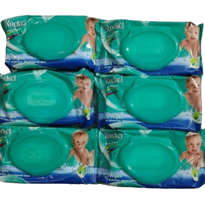 Rocket Baby Wipes (6 Packs Wet Sheets) Box Packing