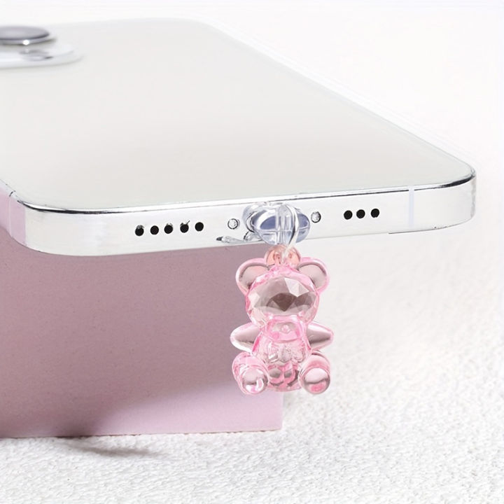 1Pcs Acrylic Bear Phone Charm Earphone Jack Dust Plug For Phone Layor
