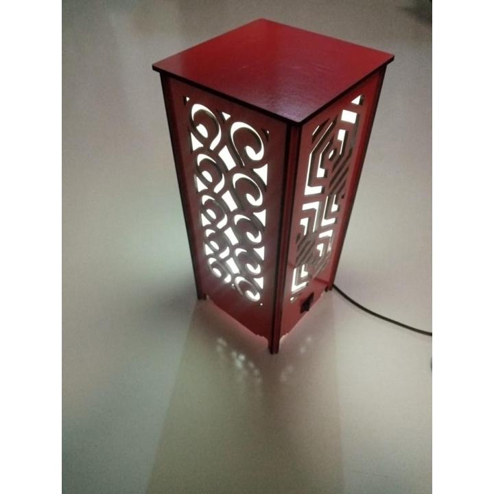 Table Lamp, Wooden Square Laminated MDF, Laser Cut, Home Decor