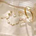 6pcs Jewelry Set, Brilliant Lucky Flower Jewelry Set, Acrylic Bracelet Bracelet, Clover Necklace, Ring, Earrings for Women. 