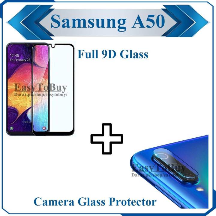 Samsung Galaxy A50 Full Black 9D|5D|6D|10D|11D|21D Tempered Glass Edge to Edge Full Glue Screen Protector + Camera Flexible Gorilla Glass Protector For Samsung Galaxy A50