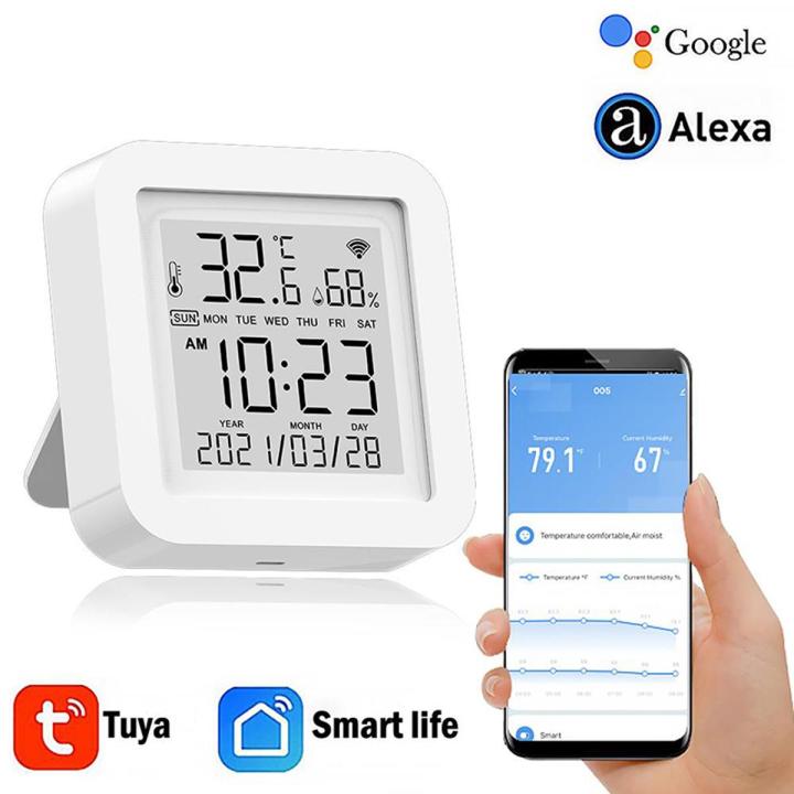 WiFi Temperature and Humidity Sensor Tuya Smart Home Device with LCD Screen APP Remote Monitor