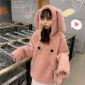 Winter Hooded Women Cute Rabbit Ear Student Hoodie Full Sleeve Sweet Warm Hoody Bunny Cartoon White Coat Fashion New Streetwear. 