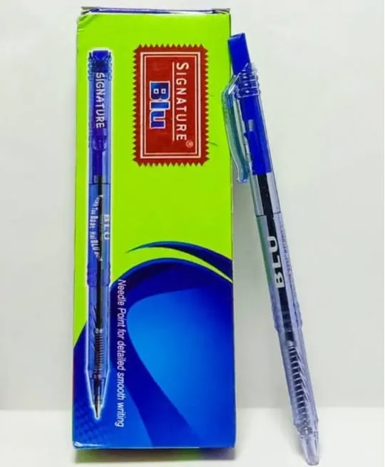 BLU Ball Point Pen by SIGNATURE, 0.7mm Needle Tip, Smooth Writing Plastic Body