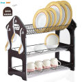 3 tier 3 Layer Dish Rack bartan stand with Antique  wooden panel shelf with 2 plastic tray Antique Dish Drying Rack With 2 Draining Tray For Bowl Cup Plate & Sink accessories for kitchen. 