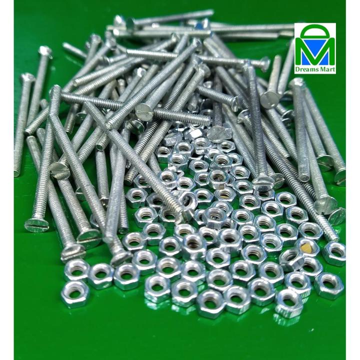 DreamsMart Pack of 20pcs 3mm x 50mm OR 1/8 inch width, 2 inch Length, M3 Screw with Nuts Phillips Flat Head Machine Metal Screws Solid Zinc Galvanized