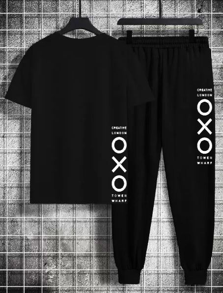 London Gym Attire Printed Summer Outfit Two Piece Short Sleeve T Shirts and Pants Sport Tracksuit For Men