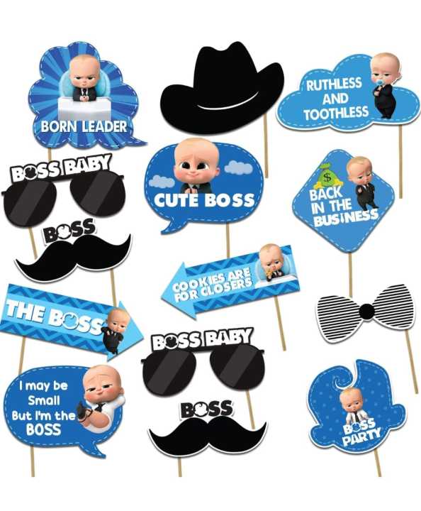Boss Baby Theme Birthday Props 10Pcs Boss Baby Birthday Decoration Items | Boss Baby Props for Kids Boss Baby Theme Birthday Decorations Birthday Phot booth Props for Kids by Karachi Decor