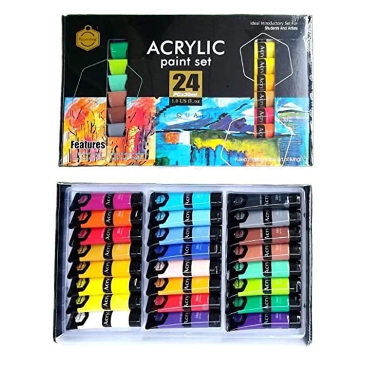 Keep_smiling Acrylic Paint Set 24 craft paints 30ml Bottles. For paper, canvas, wood ,ceramic ,fabric, & crafts. Non toxic & Vibrant colors. Rich Pigments With Lasting Quality - For Beginners, Students & Professionals artists.
