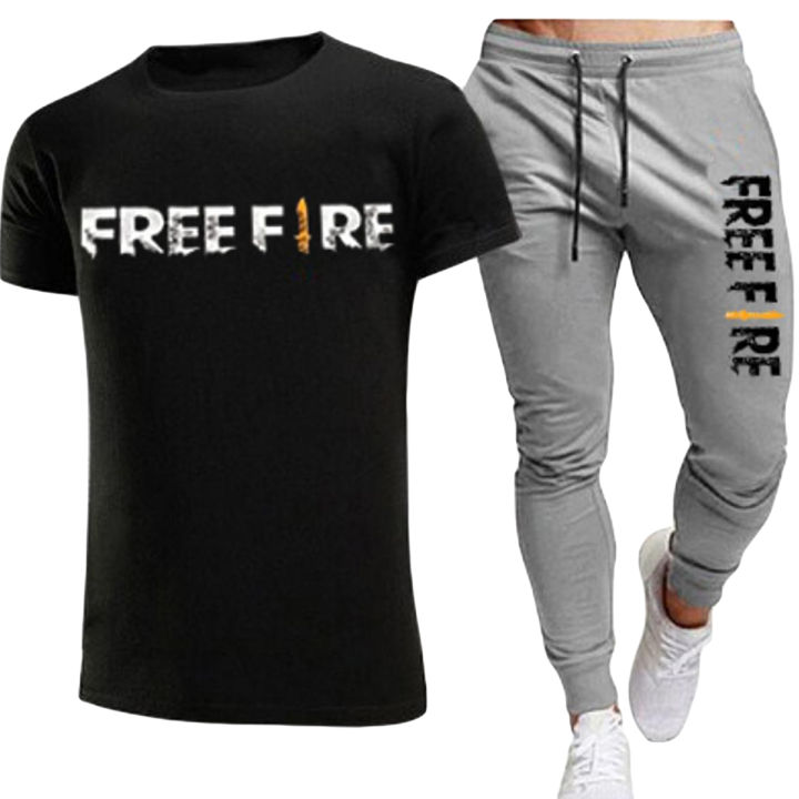 Free fire printed summer track suit for men black