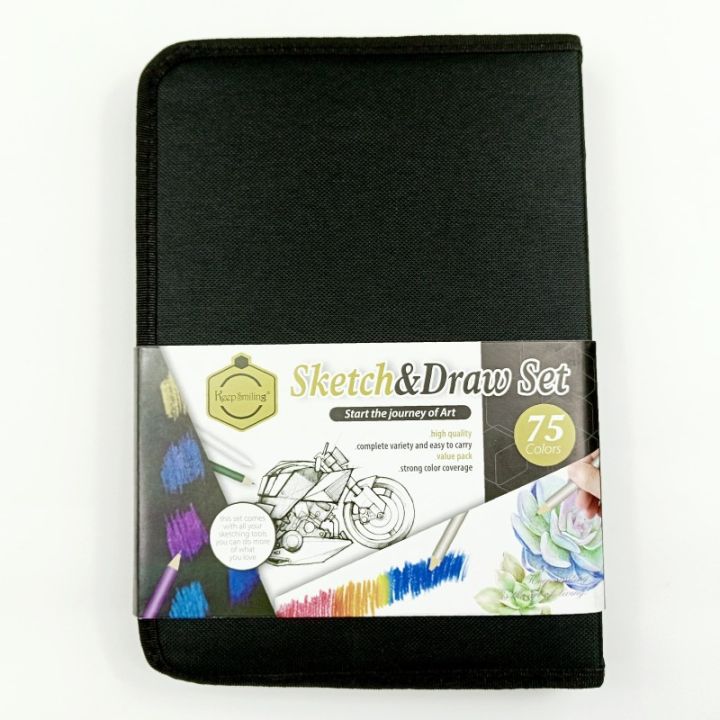 Keep%20Smiling%2075pcs%20Professional%20Sketch%20and%20Drawing%20pencils%20set%20kit%20in%20fabric%20pouch,%20Color%20Pencils%20Charcoal%20Pencil%20blenders%20erasers%20paper%20cutter%20sketching%20kit%20-%20Image%202