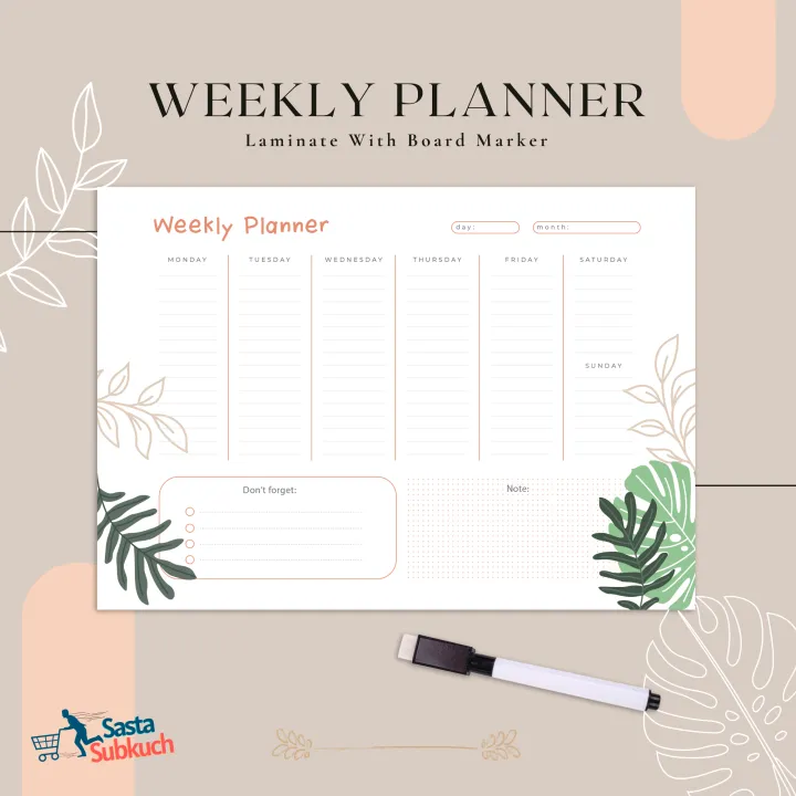 "Weekly%20Planner%20A4%20Size%20Laminated%20-%20Planner%20Notebook%20&%20Journal%20-%20Ideal%20for%20Students,%20Professionals,%20and%20Girls%20-%20Plan%20Your%20Week%20with%20Our%20Planner%20Diary%20&%20Notepad"%20-%20Image%202