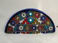 Traditional Half Moon Shaped Clutch Purse Size 9x5 Inches Hand Made Embroided Mirror Work Pakistani Sindhi Handicraft for Females. 
