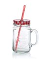 Set of 4 Mason Jar Mugs with Handle, Multi Colored  Lids and Plastic Straws - Ideal for BBQ's, General Home Kids Use, Summer Parties, Picnics and More (450ml per Glass). 