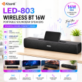 KISONLI LED-803 WIRELESS BT 16W PORTABLE SOUNDBAR SPEAKERS Kisonli LED-803 Wireless Bluetooth 16W Portable Soundbar Speaker with Powerful Stereo Sound, USB Playback, AUX Input and LED Indicator Light. 