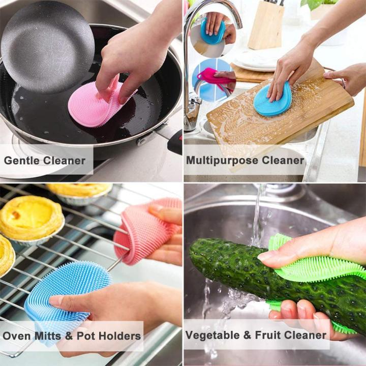 Silicone Scrubber, Silicone Sponges Multipurpose Kitchen Scrub Brush for Dish Pot and Veggies