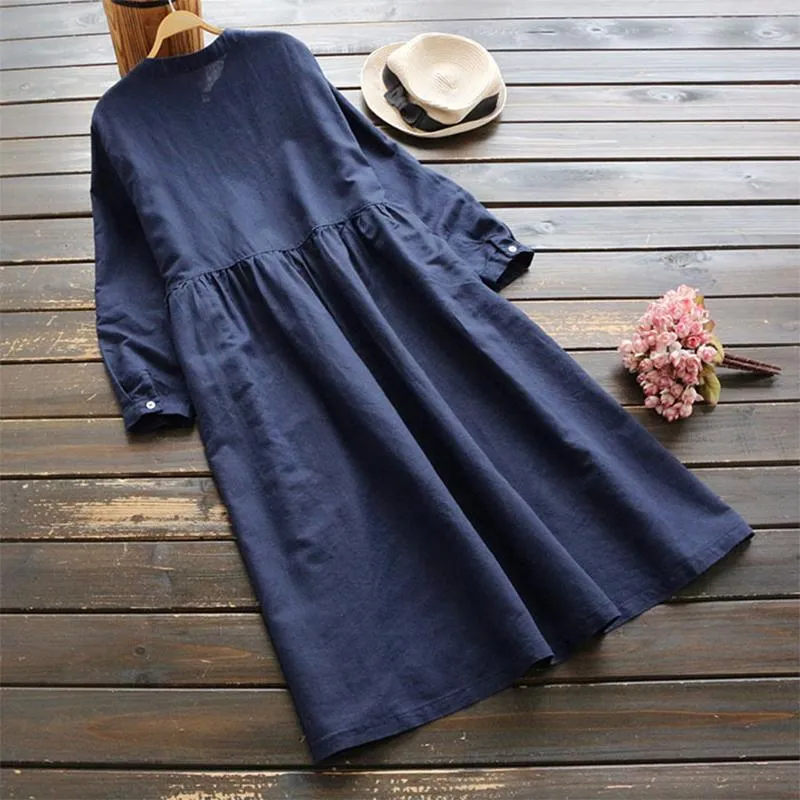 Long button dress best sale