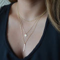 NK672 New European Simple Sequins Bar Coin Multilayer Chain Tassel Tiny Clavicle Necklaces For Women Jewelry Gift Girl Collier. 