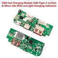 20W Fast Charging Power Bank Module With Led Light Charging Indication & USB TYPE-C & Micro USB Charging Ports. 