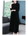 bellylady Women Velvet Long Skirt Fashionable Solid Color Long Sleeves Round Neck Dress Elegant Large Size Casual Dress. 
