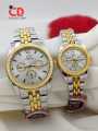 CD COLLECTION COUPLE WATCHES METALLIC CHAIN AND CUT CASE WITH PUSH BUTTON LOCK DIFFERENT COLOURS AVAILABLE WITH FREE BOX. 
