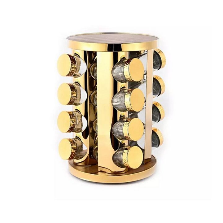 Stainless Steel 16 pcs Jars Rotating Spice Jar Rack Set Seasoning Stand Holder Condiment Salt Pepper Shaker Kitchen Tools