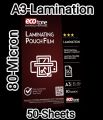 Premier quality laminating film thickness 80Mic Size  A3 (310mmx435mm). 
