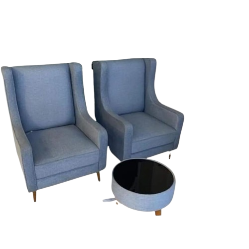 2 Modern Chair Sofa Desigen 2 Seater With Table Navy Blue valvet Colour With 2 cousion free {Special Offer available}