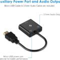 Rankie HDMI to VGA Adapter with 3.5mm Audio Port, Black. 