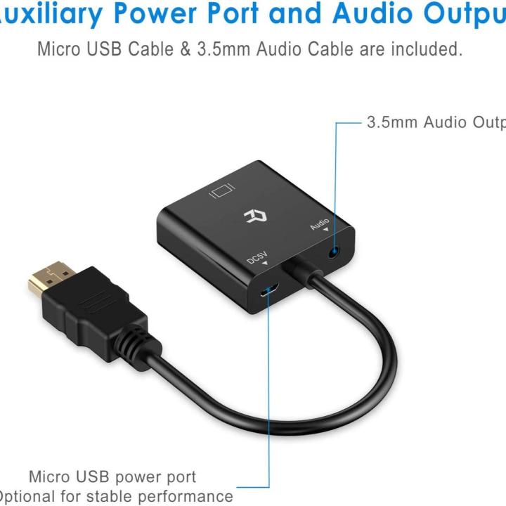 Rankie HDMI to VGA Adapter with 3.5mm Audio Port, Black