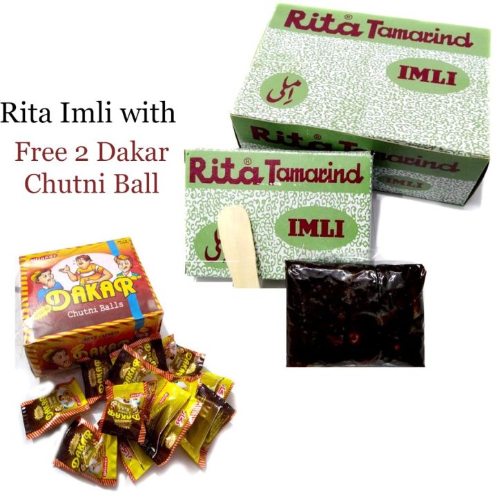 Pack of 6 Rita Imli with Free 2 Dakar Chatni Balls / Khatti Meethi Imli Childhood Snacks Rita Tamarind with Black Dakar Balls