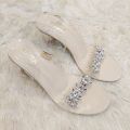 Stylish Transparent Crystal Buckle High Heel Sandals for Women. 