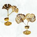 Elegant Golden Leaf Design Candle Holder for Home Decor - Beautiful Metal Design with Dual Leaf Motif and Sturdy Base - Perfect for Table Centerpieces and Gift Ideas. 