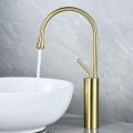 Nordic All-Copper Gold Natural Marble Basin Hot and Cold Water Faucet Wash Basin Brass Single-Hole Countertop Basin, Gold Low Style. 