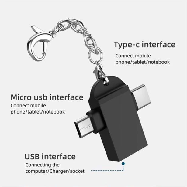 Mobile OTG Type C OTG Dual mode OTG 2in1 OTG Type C and Micro USB OTG 2 In 1 Type C Micro USB 3.0 OTG Adapter Converter for Samsung Xiaomi Infinix Oppo RealMe OnePlus Techno Huawei Vivo Nokia Sony Android Phone Tablet U Disk Card Reader USBC with Key Chai