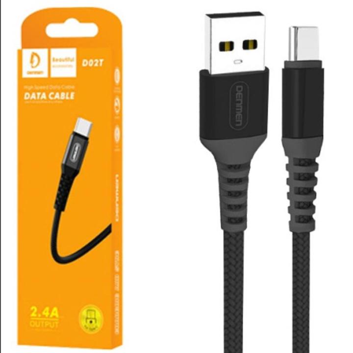 Denmen Type-C Data Cable D02T. 2.4A Cable Support Fast Charging. 1m Type C Data Transfer Cable