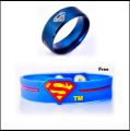 Black And Blue Deal of 2 Superman Logo Rings With Free Superman Band Rubber Bracelets one size, ring size, 17, 18, 19, 20, 21. 