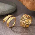 Stainless Steel Rings Bohemian Style Vintage Plant Leaves Adjustable Open Ring For Women Jewelry Non-fading High-quality New in. 