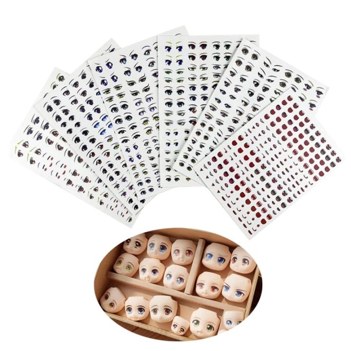 1 Sheet Cute Cartoon Eyes Stickers Anime Doll Doll Face Organ Stickers Clay Decals DIY Doll Accessories Sculpture Tools