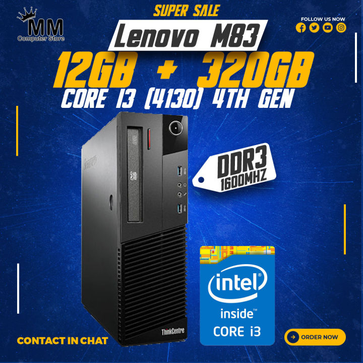 Core i3 4th Generation 4/8/12/16GB RAM 320GB, 500GB, 1000GB HDD Windows 10 Lenovo Thinkcentre M83 Desktop (Branded)