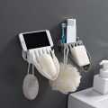 Self Adhesive Soap Dish with Mobile Holder Toothpaste Stand and Toothbrush Holder – Wall Mounted Bathroom Organizer. 