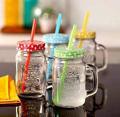 Mason Glass Jar Mug with Straw. 