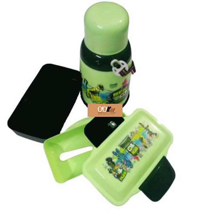 Double Layer  School Lunch Box with Spoon) + Water Bottle (COMBO OF 2) Ben Ten   Benten  Ben 10 (750 ml Water Thermos)