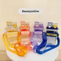 Imported Original Water Bottle Motion Bpa-Free Acrylic Water Bottle Perfect For School Kids And Active Females Customizable Sipper And 550ml Capacity Vibrant Colors And Playful Patterns Double Drinking Nozzle Design With Straw Moveable Transparent Caps. 