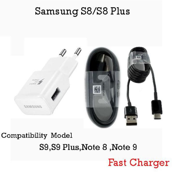 Samsung S8 fast charger with USB cable black color charger for S8,S8 Plus,S9,S9 Plus, Note 4, Note 5, Note 8,Note 9 - Charger