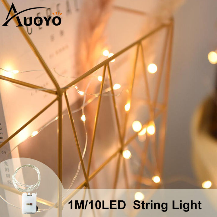 【ETOP】Auoyo 10 LED Strip Light String Fairy Light Christmas Gift Decor Lights Wall Decoration Wedding Light Battery Operated Strip Lights Holiday Copper Wire String Lights3  Mode Garland Flower Deco String Lights Warm White 1Meter
