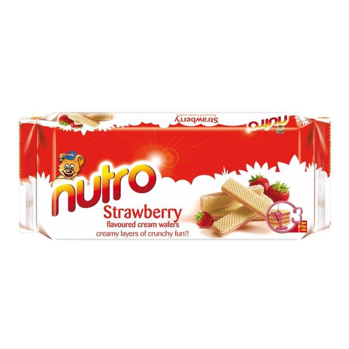 Nutro Strawberry Flavoured Cream Wafers 75g (grams) Medium Size Packet (3 Layers of Yummy Cream)